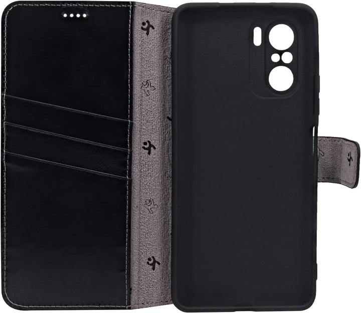 Suncase Book-Style Hülle kompatibel mit Xiaomi Poco F3 Leder Tasche (Slim-Fit) Lederhülle Handytasch