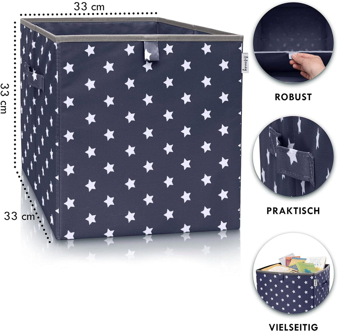 Aufbewahrungsbox 3er Set Sternenmotiv in Türkis, Anthrazit & Blau I Spielzeugbox mit Sternen passend