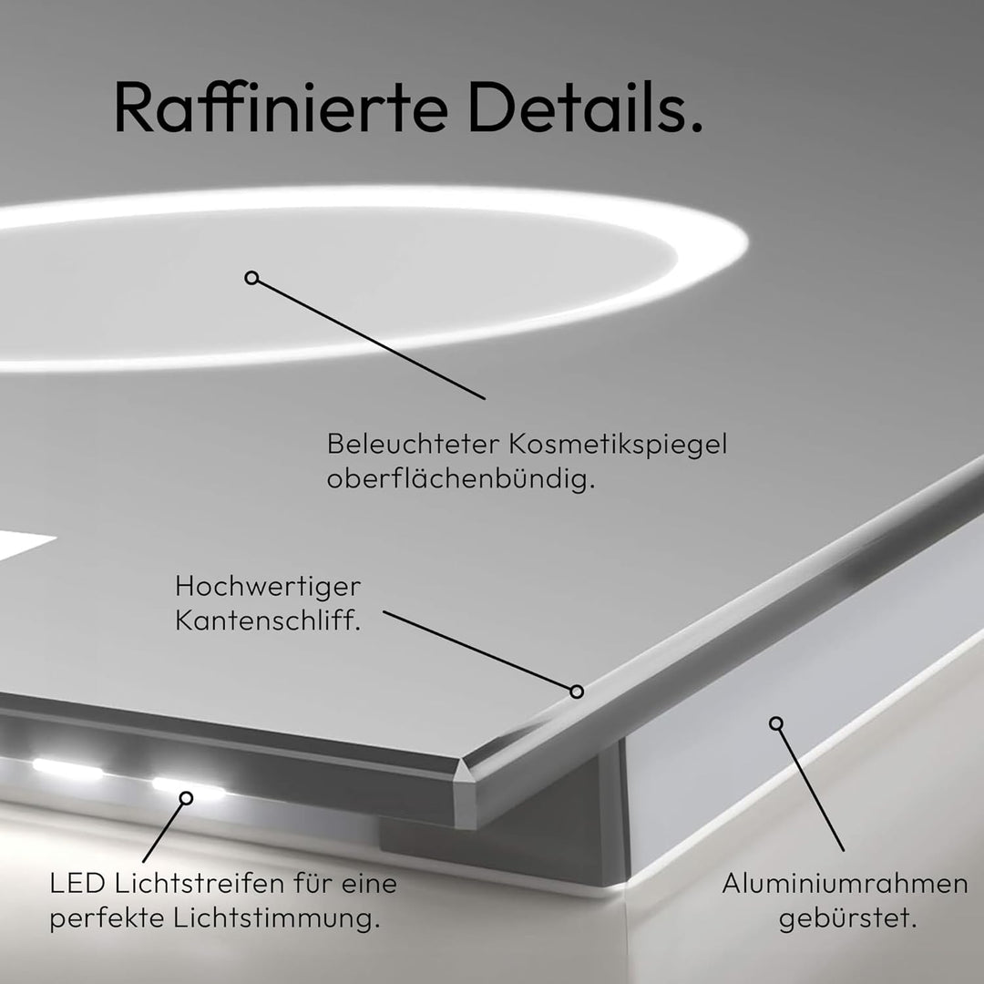 Talos King Badspiegel mit Beleuchtung – LED Badezimmerspiegel 80x60 cm – Wandspiegel mit beleuchtete