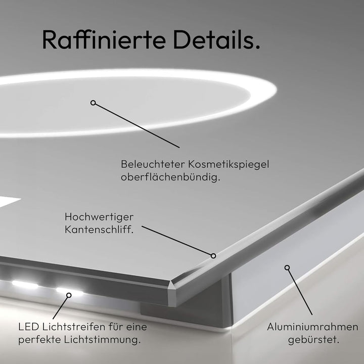 Talos King Badspiegel mit Beleuchtung – LED Badezimmerspiegel 80x60 cm – Wandspiegel mit beleuchtete