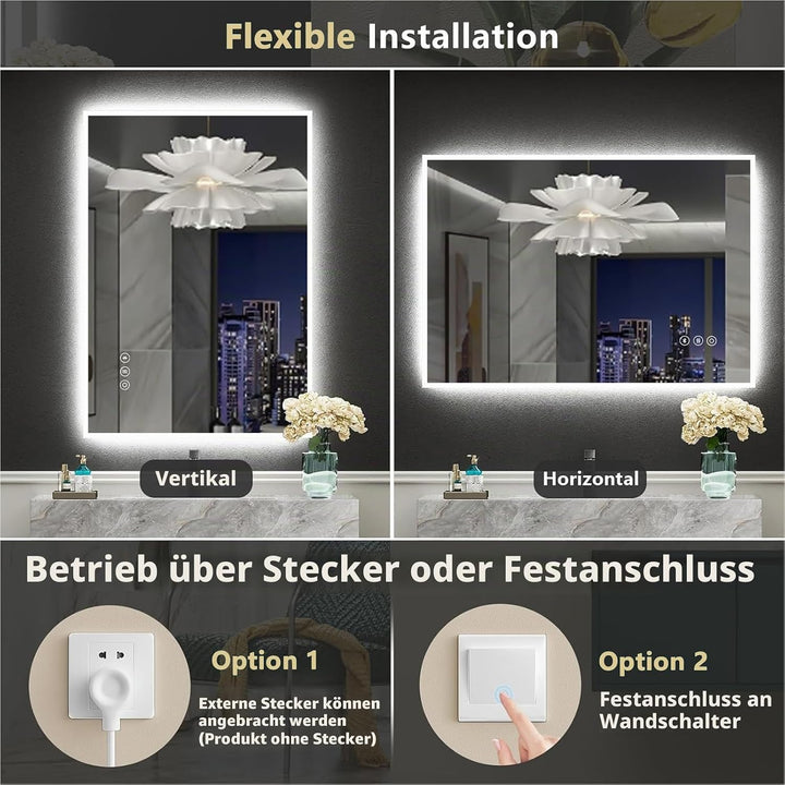 100x70cm LED Spiegel Bad Mit Bluetooth, Badezimmerspiegel Mit Licht, Badspiegel Badezimmer mit Defog