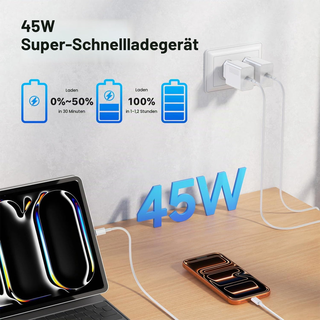 Qalirvis 45W USB C Ladegerät Ladekabel für iPhone 17 Pro Max 17 Air, iPhone 16 16e 15 Pro Max, iPad,
