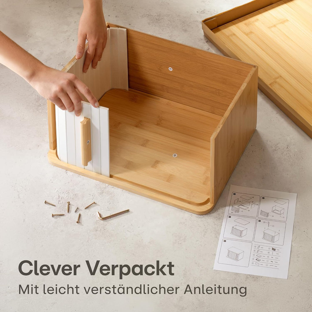Praknu Brotkasten Gross aus FSC® Holz mit Schiebetür - Brotaufbewahrung 40x28cm - Platzsparend und s