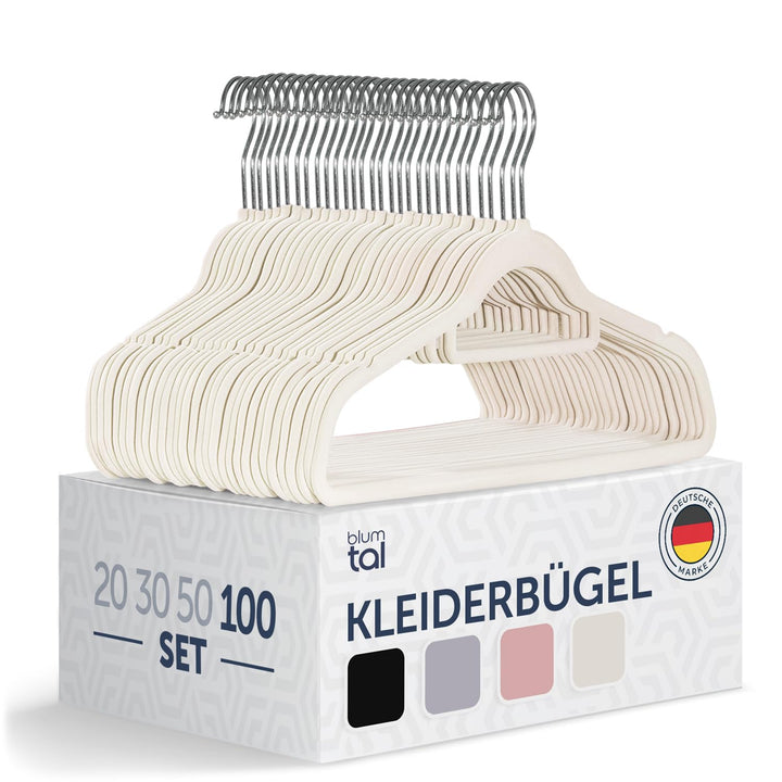 Blumtal Kleiderbügel 100 Stück - Kleiderbügel Samt 360° drehbar und belastbar - Kleiderbügel rutschf