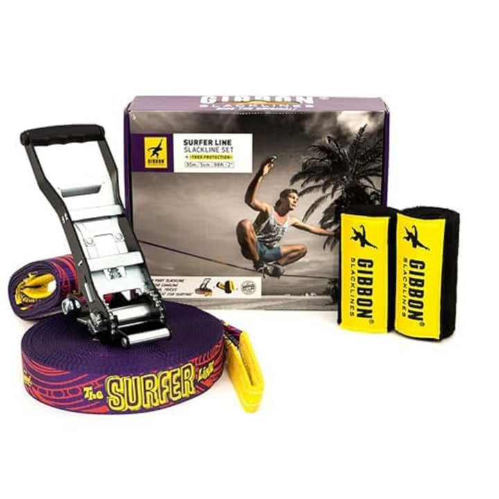 Gibbon Slacklines SurferLine | 30m Trick & Waterline Set | Inkl. Ratschenschutz & TreeWear | Einfach