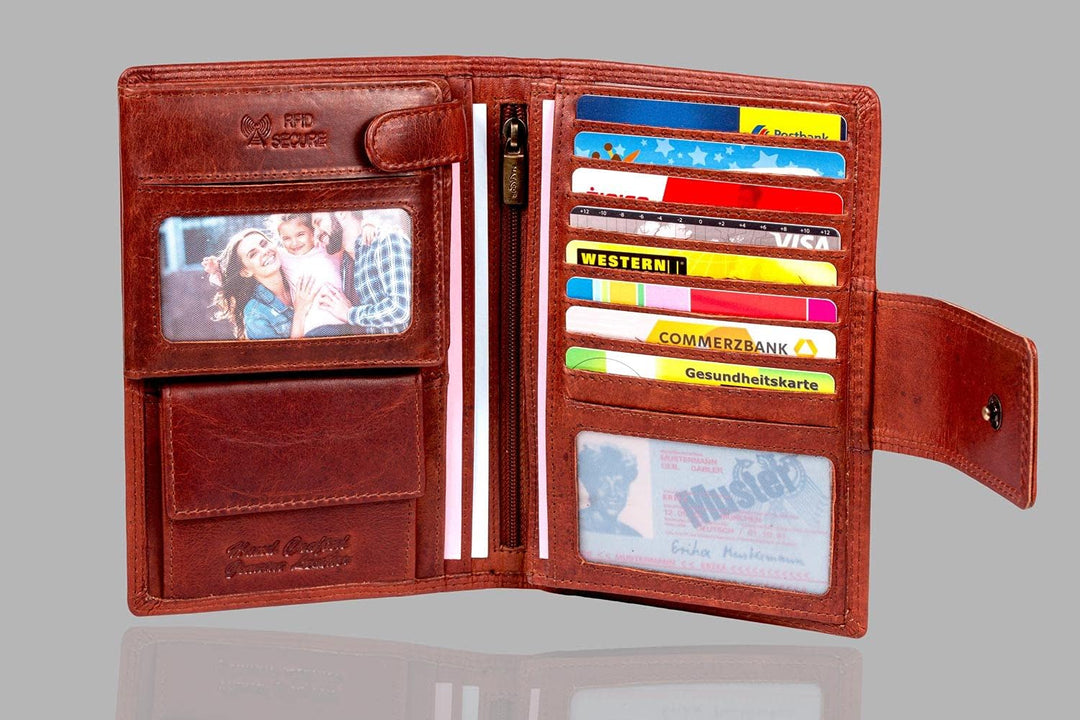 MATADOR Damen Echt Leder Brieftasche Geldbörse Damen TüV Geprüfter RFID Travel Organizer Blumen Vint