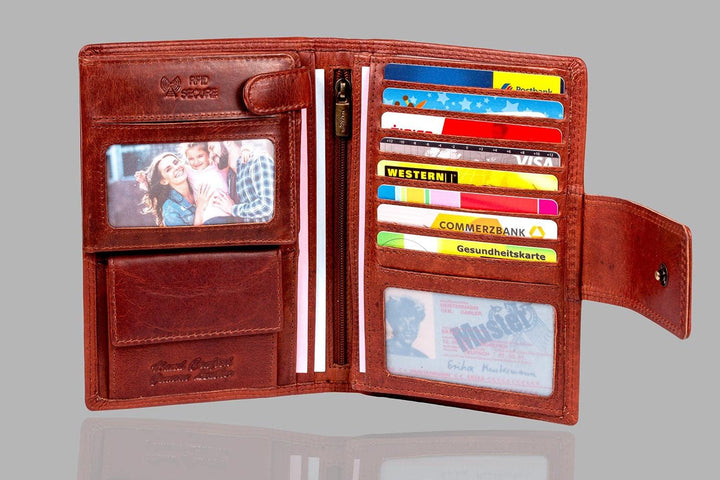 MATADOR Damen Echt Leder Brieftasche Geldbörse Damen TüV Geprüfter RFID Travel Organizer Blumen Vint