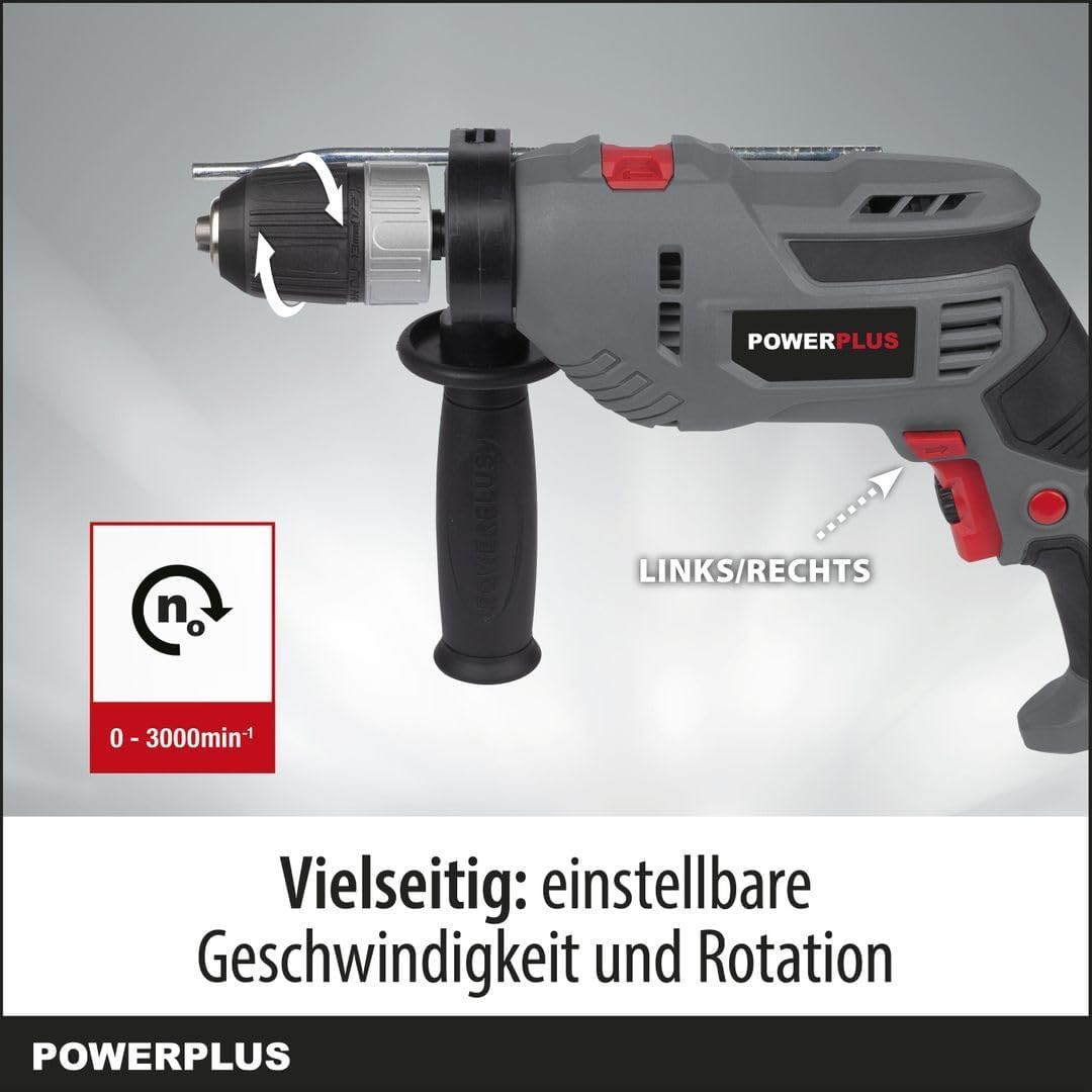 Powerplus Elektro-Schlagbohrmaschine POWE10030-2 in 1: (Schlag-) Bohren, 720 W Bohrleistung, 3 Nm, L