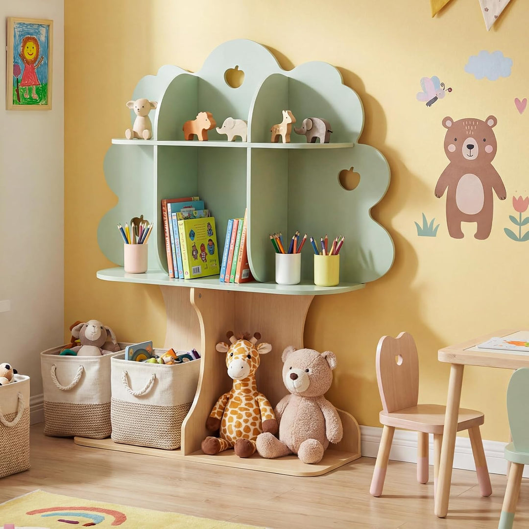 COSTWAY Bücherregal Kinder in Baumform, Kinderregal mit 8 offenen Fächern, Spielzeugregal Montessori