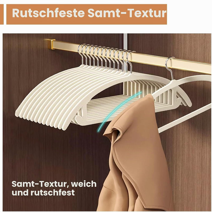 Jiang&amp;Rong 60 Stück Kleiderbügel Samt Beige, Ultradünn, Platzsparend,Hosen | kleiderbügel samt rutsc