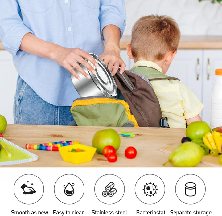 PORFOYO 3 Stück Edelstahl Kinder-Lunchbox, Auslaufsichere Brotdose, Metalldose für Obst, Müsli & Gew