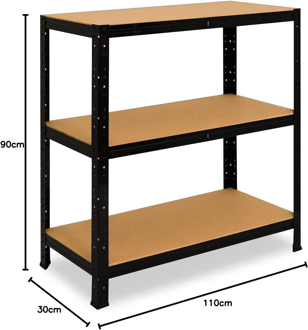 shelfplaza® 90x110x30cm Black Schwerlastregal schwarz/Metallregal schwarz 3 Böden à 175kg Tragkraft/