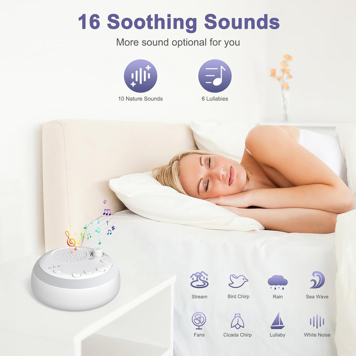 White Noise Machine Baby, Tragbare Einschlafhilfe Babys mit Nachtlicht, USB Aufladbare Weisses Rausc
