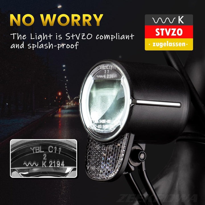 E-Bike Dynamo LED Fahrradlicht 30-100 LUX mit StVZO Zulassung - Fahrradlampe Frontlicht &amp; Scheinwerf