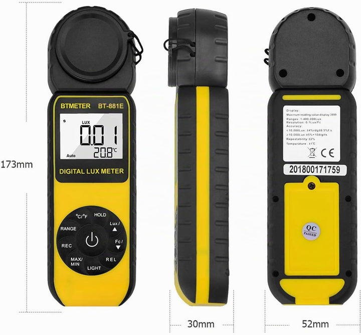 BTMETER BT-881E Digitales Lichtmessgerät / Messlichter 0,01 ~ 300,000 Lux (0,01 ~ 30,000 FC) Fussker