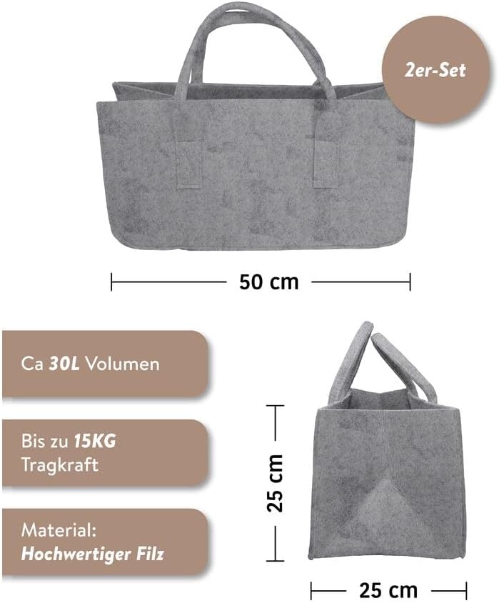 Close Up 2er Set Filztasche Kaminholztasche Filzkorb Kaminholzkorb Filz Zeitungsständer Zeitungskorb