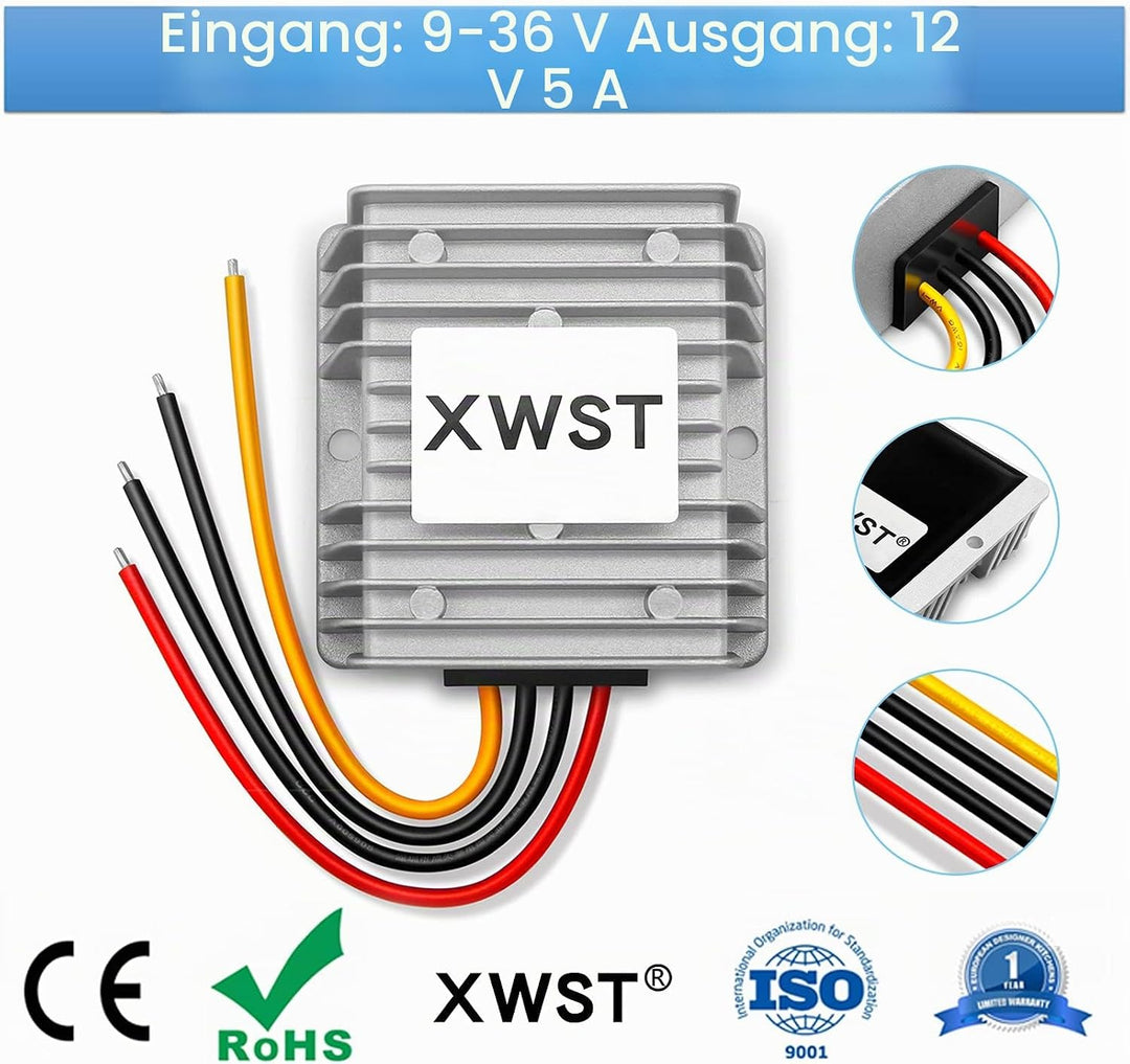 DC 9-36V 12V 24V auf 12V Converter Spannungswandler 5A 60W Auto Netzteil Wandler Konverter Transform