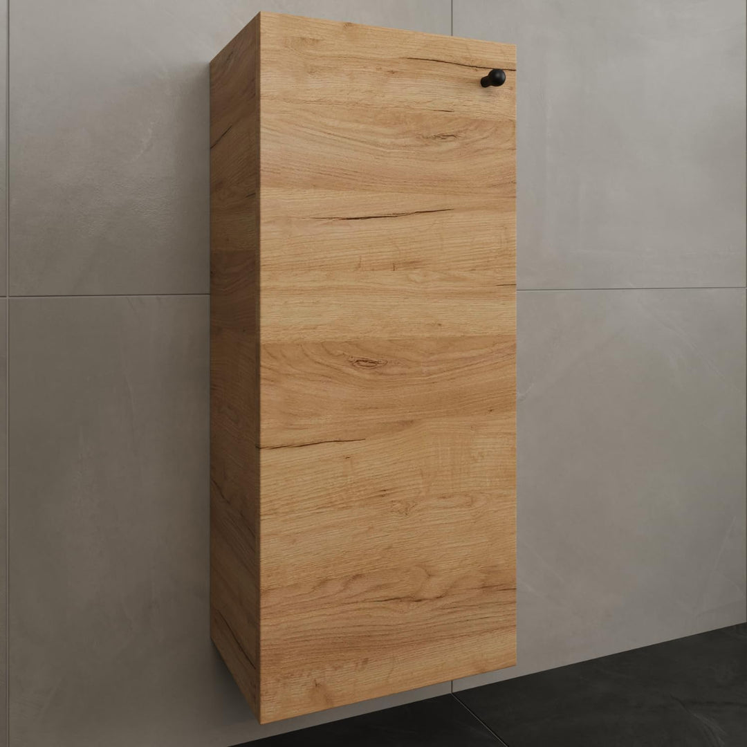 Planetmöbel Bad Midischrank in Gold Eiche 32cm, Hängeschrank für Badezimmer, Kleiner Badschrank für