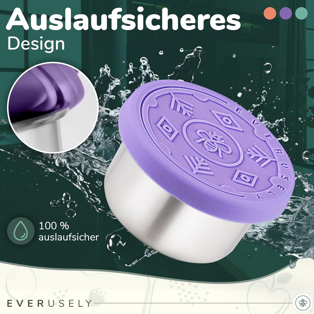 Everusely Mini-Salat-Dressing-Behälter für unterwegs, auslaufsicher, Edelstahl, kleine Gewürzbehälte