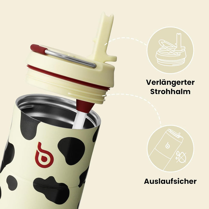 bottlebottle Edelstahl Trinkflasche mit Strohhalm 500ml, auslaufsichere Sportwasserflasche, ideal fü