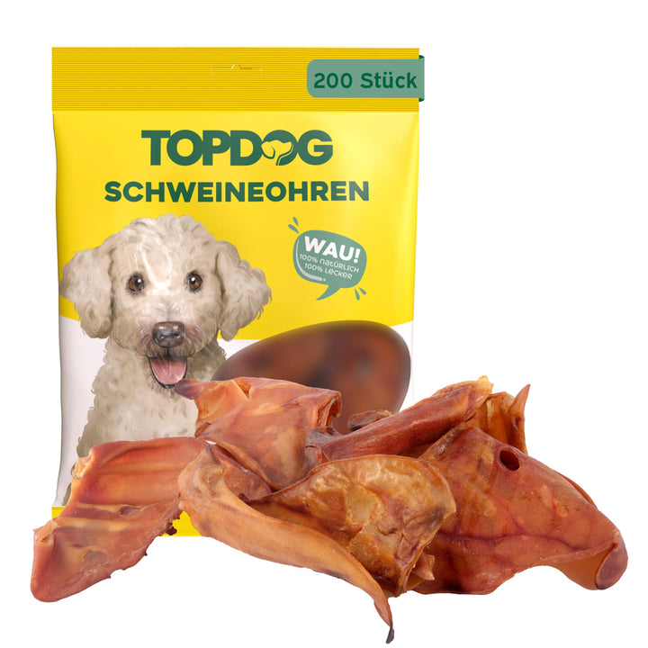 Top Dog Premium Schweineohren - aus Deutschland - 200 Stück (min. 8 KG) 200 Stück (1er Pack), 200 St