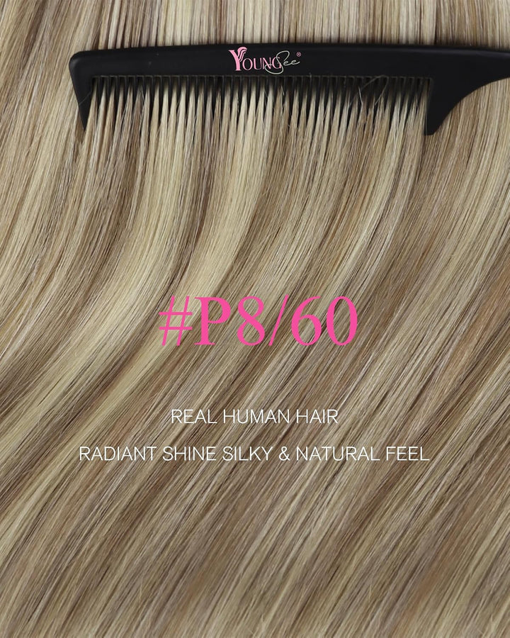 YoungSee Echthaar Extensions Tape Hellbraun 60 cm Tape in Extensions Echthaar Braun Blond Tape in Ex