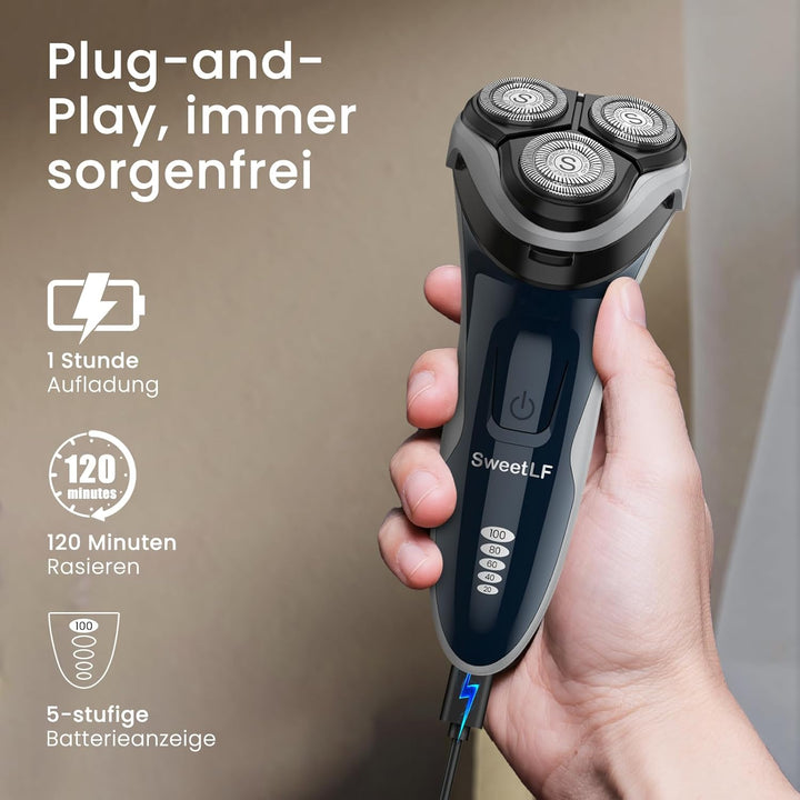 SweetLF [2025 New] Rasierer Herren Elektrisch mit Präzisionstrimmer Bartschneider Nass- & Trockenras