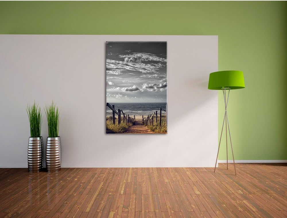 Pixxprint Weg zum Strand am Meer B&W Detail, Format: 100x70 auf Leinwand, 100x70
