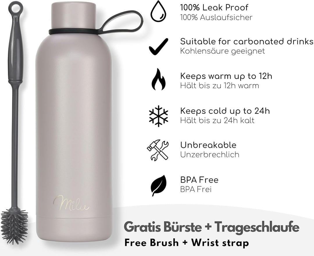 Milu Thermosflasche 500ml Isolierte Edelstahl Thermo Trinkflasche Thermoskanne Auslaufsichere Isolie