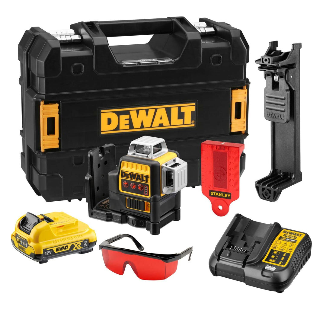 DEWALT DCE089D1R-QW Multilinienlaser 3x360°, rot, 10,8V/2Ah, 10.8 V, schwarz/gelb