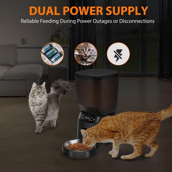 Futterautomat Katze, 4L Katzenfutter Automat mit Programmierbarem Timer und Edelstahlnapf, 1-6 Mahlz