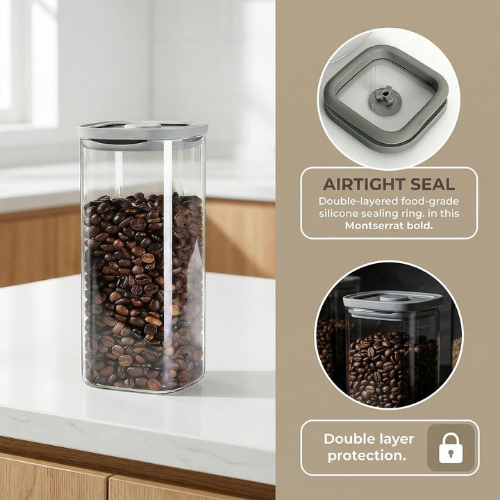 Luftdichtes Glas für Kaffeebohnen (2 Stück), Rechteckiges Vorratsglas mit Deckel, Insektensichere Gl