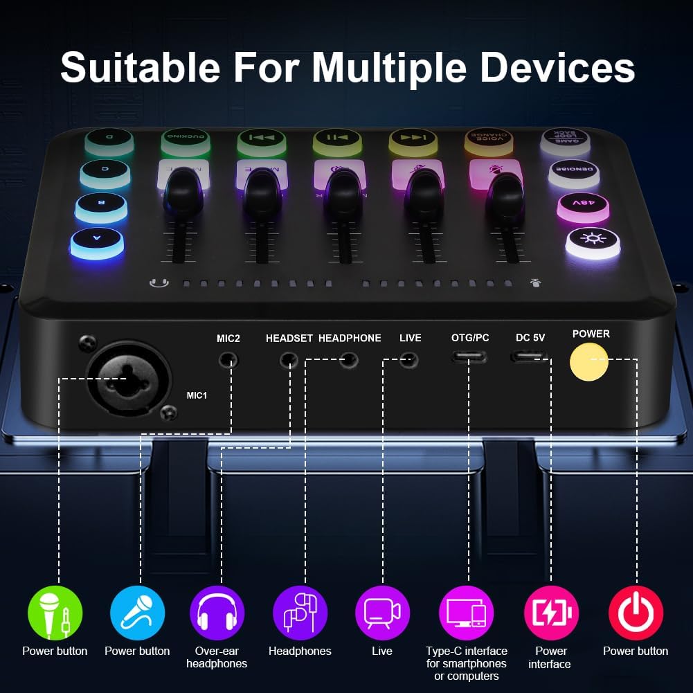 OFFCUP Podcast Equipment Set Mischpult Audiomixer mit Stativ Kondensator Mikrofon USB C Audiointerfa
