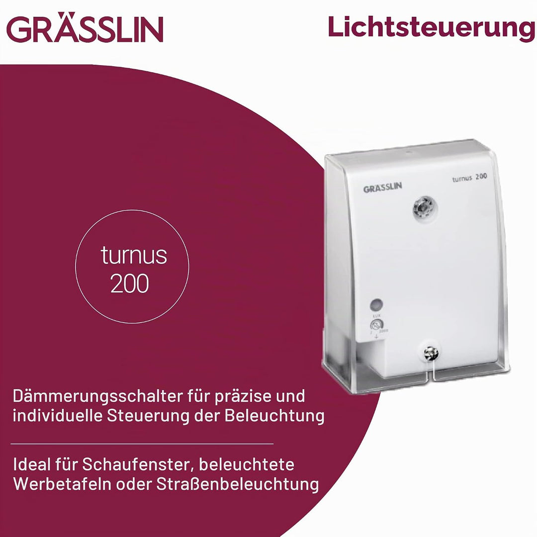 GRÄSSLIN 18.17.0001.1 turnus 200 – Dämmerungsschalter mit integriertem Lichtsensor für Wandaufbau im