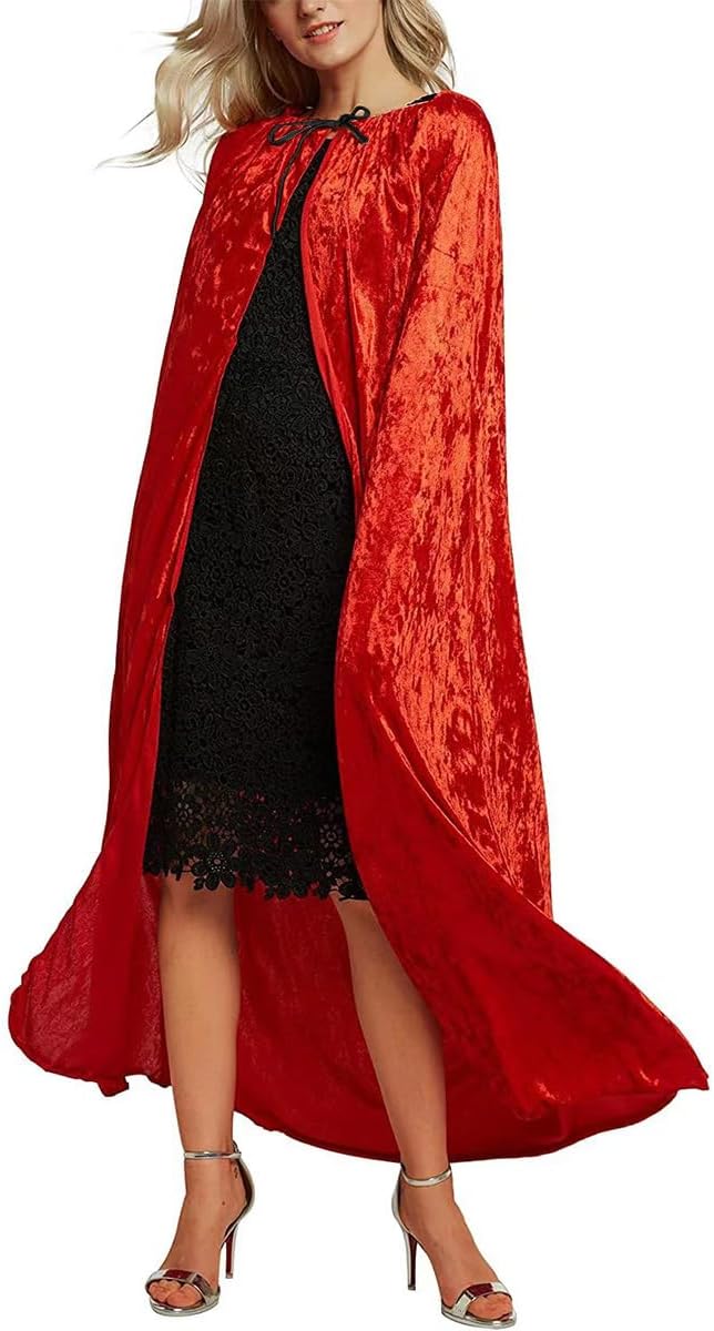 Winwild Roter Samt Umhang mit Kapuze,150CM Halloween Cape Vampir Kostüm Damen Erwachsener für Karnev