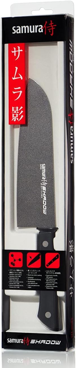 Samura Profi Santokumesser ultra-scharf, gross, aus japanisch AUS 8 Edelstahl, 18cm Klingeschwarze K