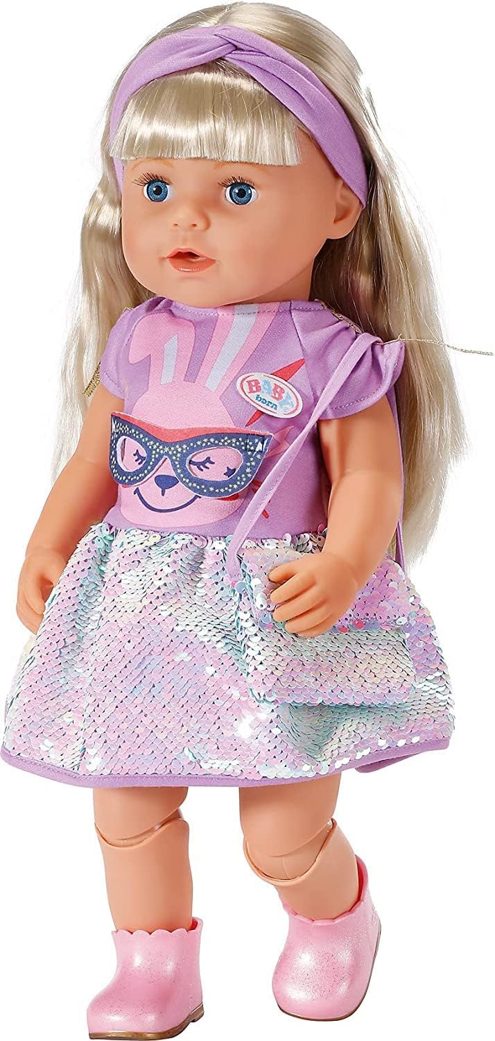 BABY born Zapf Creation 830796 Deluxe Happy Birthday Outfit 43 cm Puppenkleid und Handtasche mit Gli