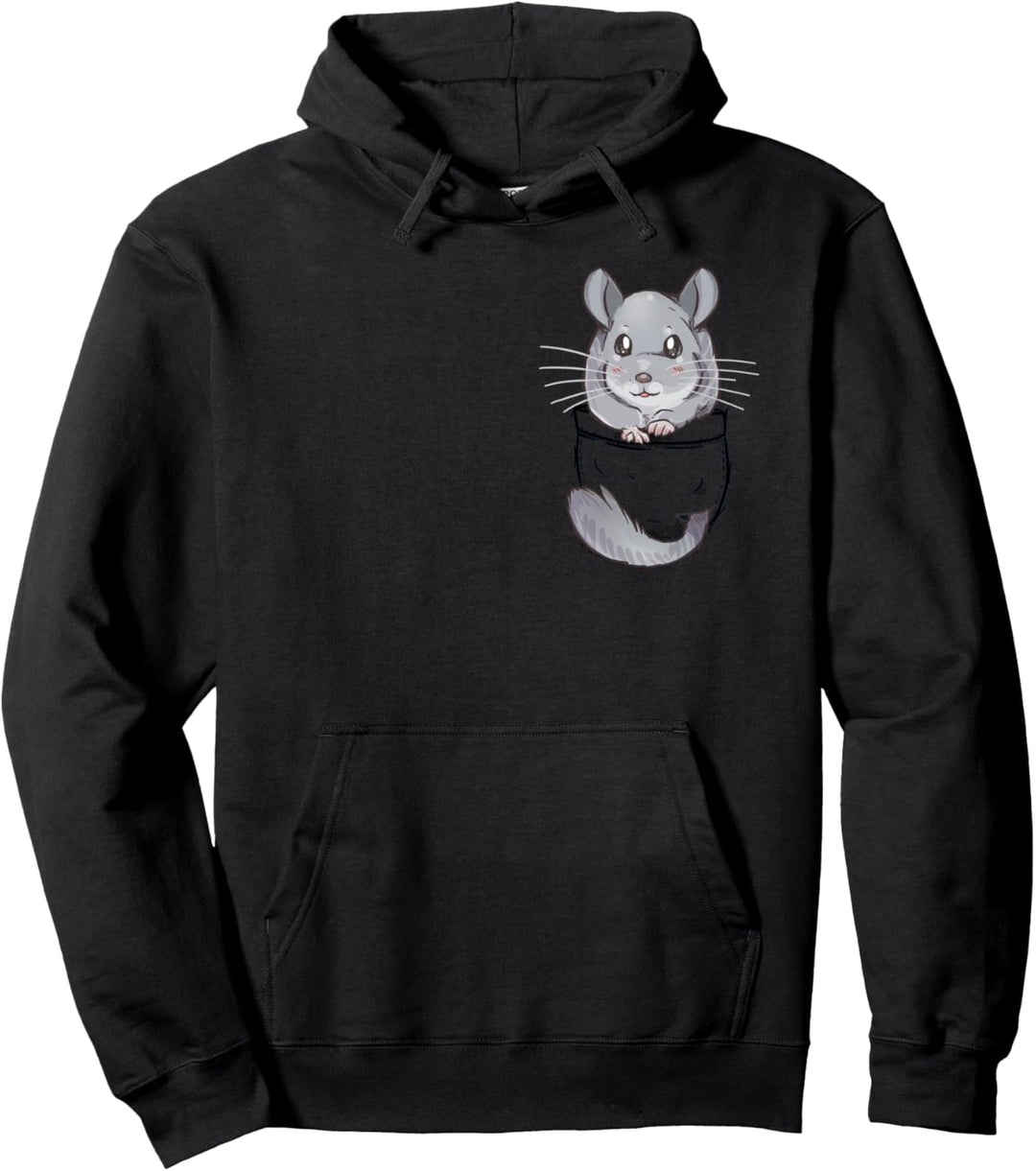 Pocket Cute Grey Fur Chinchilla Pullover Hoodie