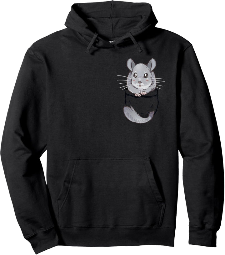 Pocket Cute Grey Fur Chinchilla Pullover Hoodie