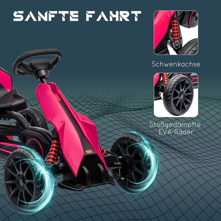 HOMCOM Gokart Tretauto mit Handbremse, verstellbarem Sitz, Vor- und Rückwärtsgang, Tretfahrzeug Kind