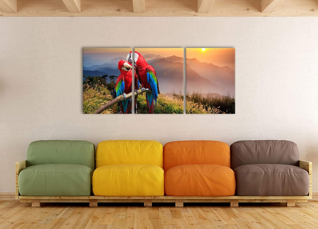 Papageien Pärchen als XXL Leinwandbild in Übergrösse 180x80cm Gesamtmass 3 teilig/Wandbild/Kunstdruc