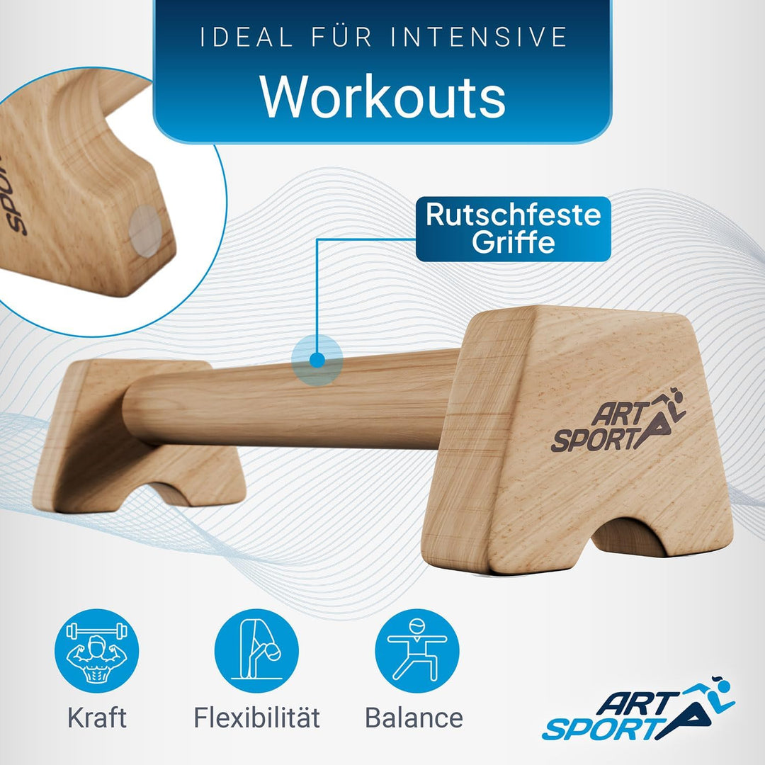 ArtSport Liegestützgriffe aus Holz - Calisthenics, Parallettes, Liegestütz Barren, Indoor & Outdoor,