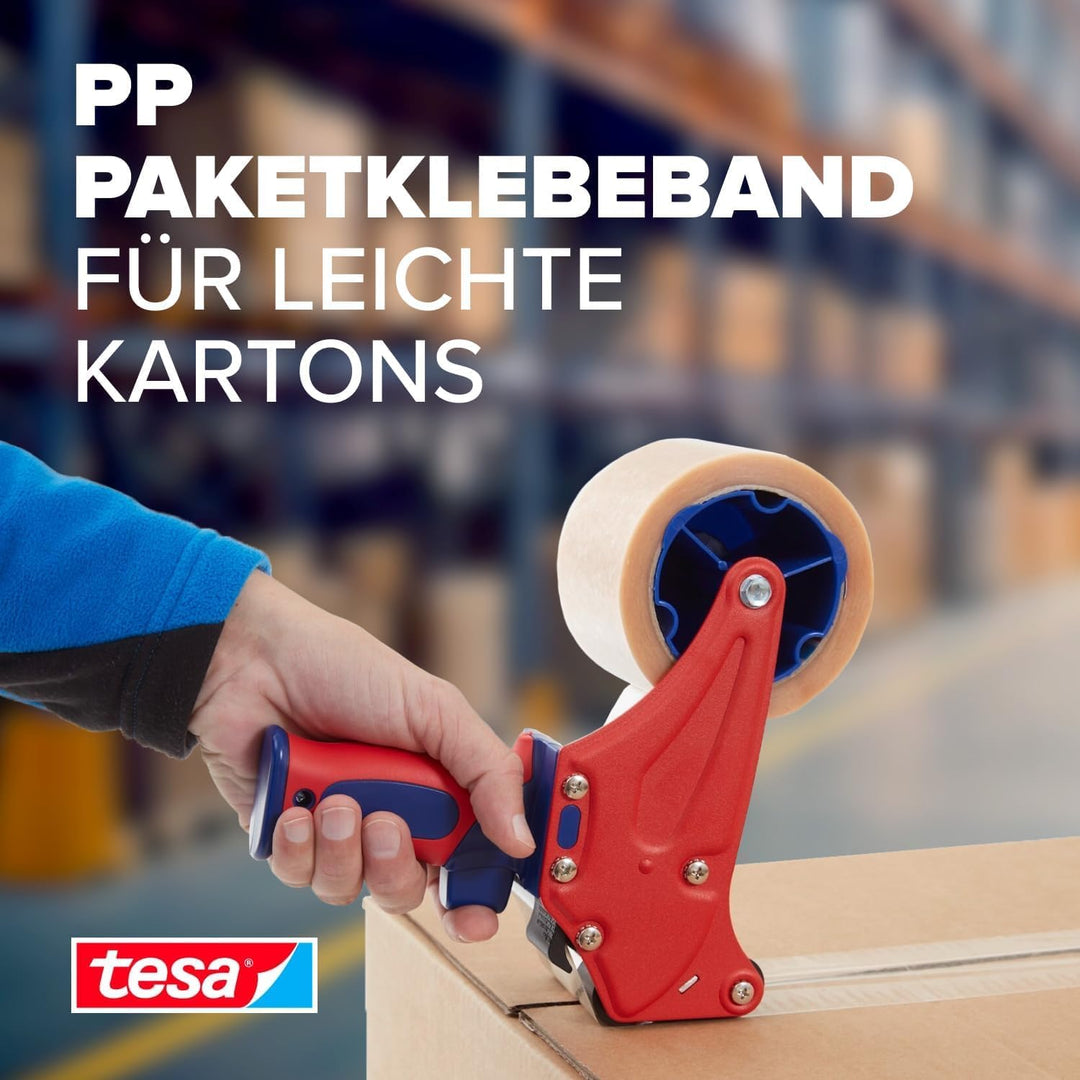 Tesa Packband Handabroller Pack ‘n‘ Go, Blau, inkl. 1 + 5 Rollen tesapack PP in braun, 50m:50mm