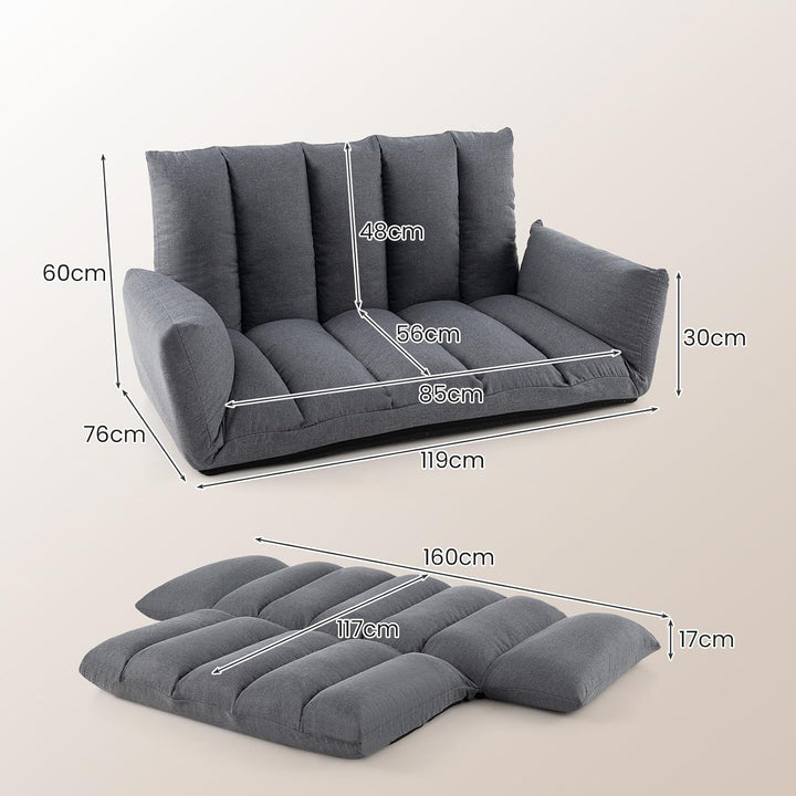 GOPLUS Bodensofa klappbar, Bodenstuhl mit 5-Positionen verstellbarem Rückenlehne & Armlehnen, gepols