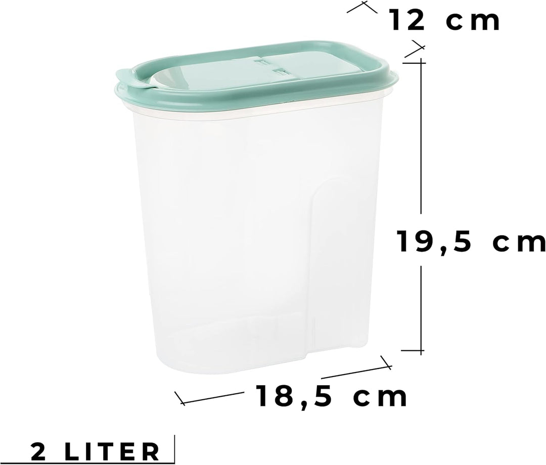 2friends Vorratsdosen 4er set,Schüttdosen 2 Liter, transparent mit Klappdeckeln, Müslispender, Farbe