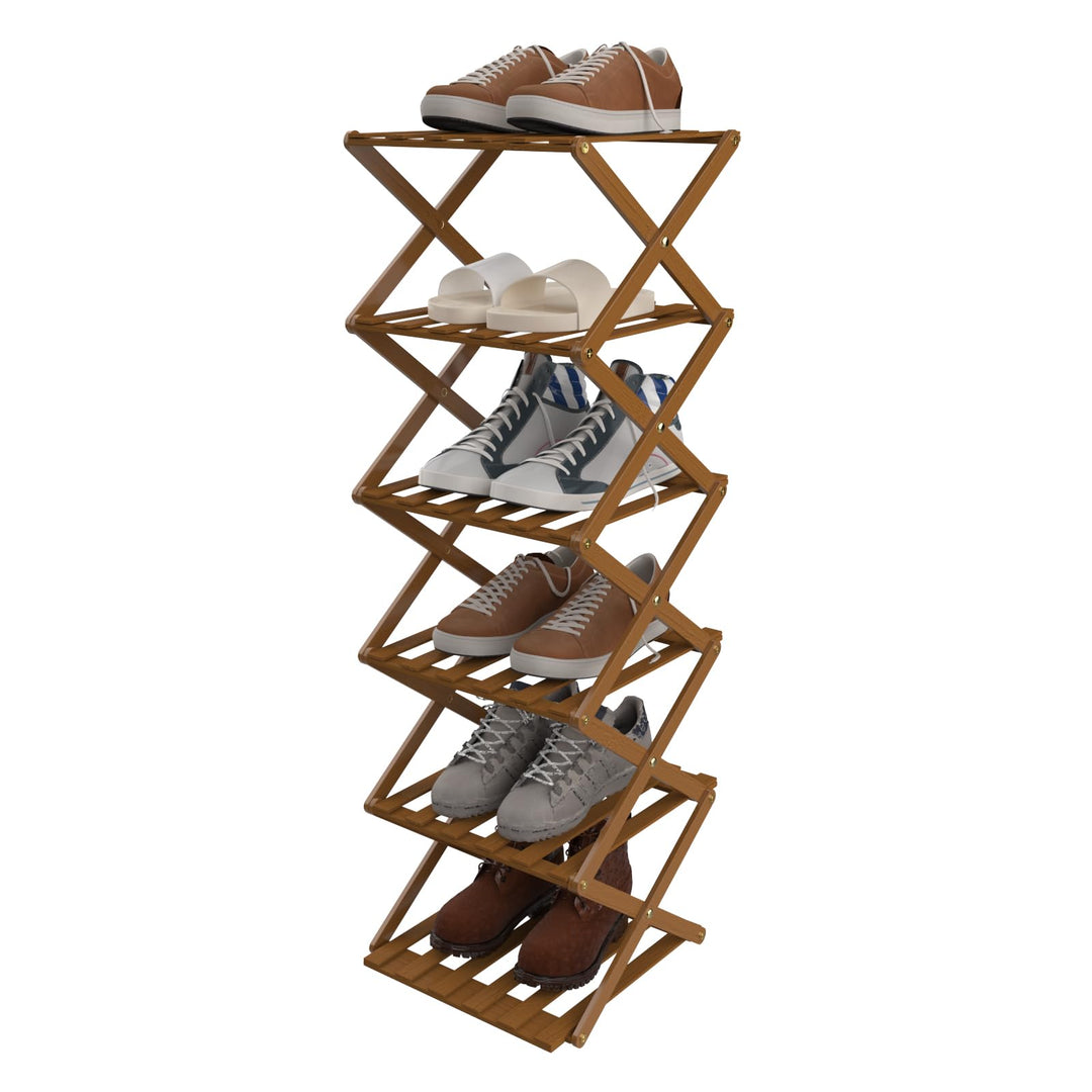 OHMG Regal aus Bambus mit 6 Etagen, faltbar, Organizer aus Bambus, ideal für Schuhregal, im Badezimm