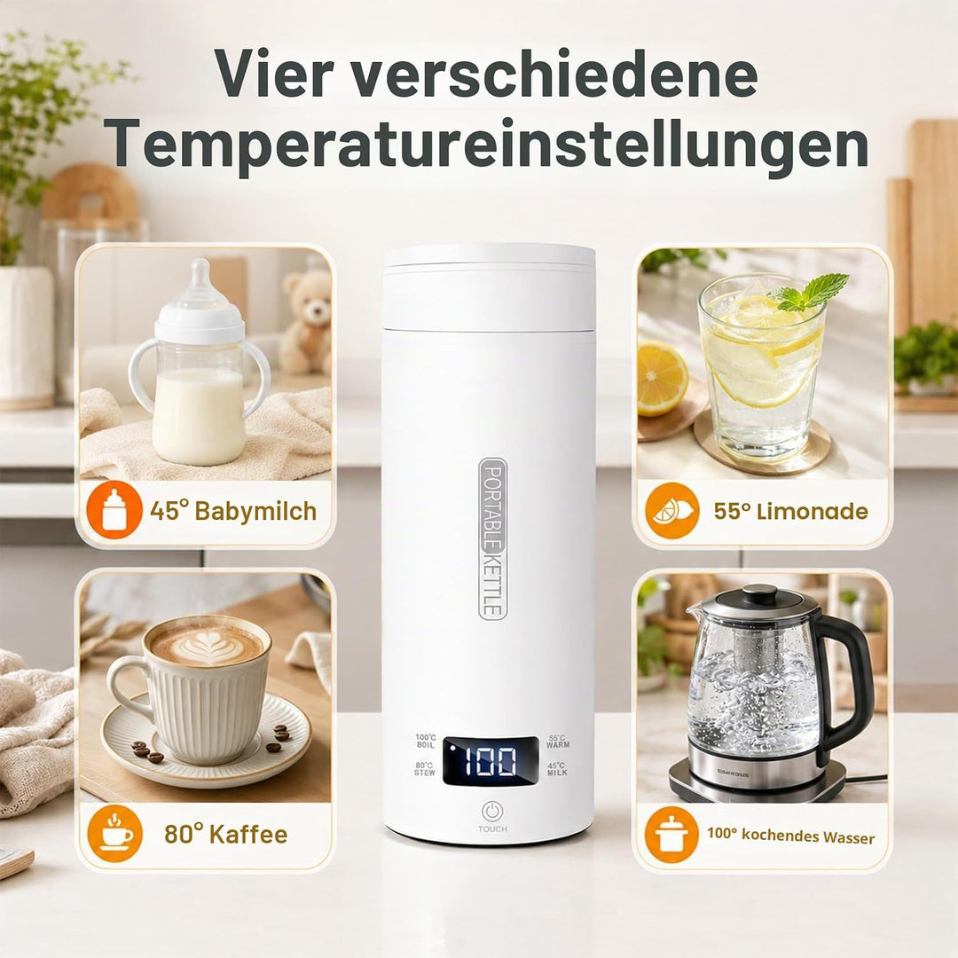 Idota Reisewasserkocher Klein, 400ml Reise wasserkocher mit 4 Temperaturstufen, Mini Reisewasserkoch