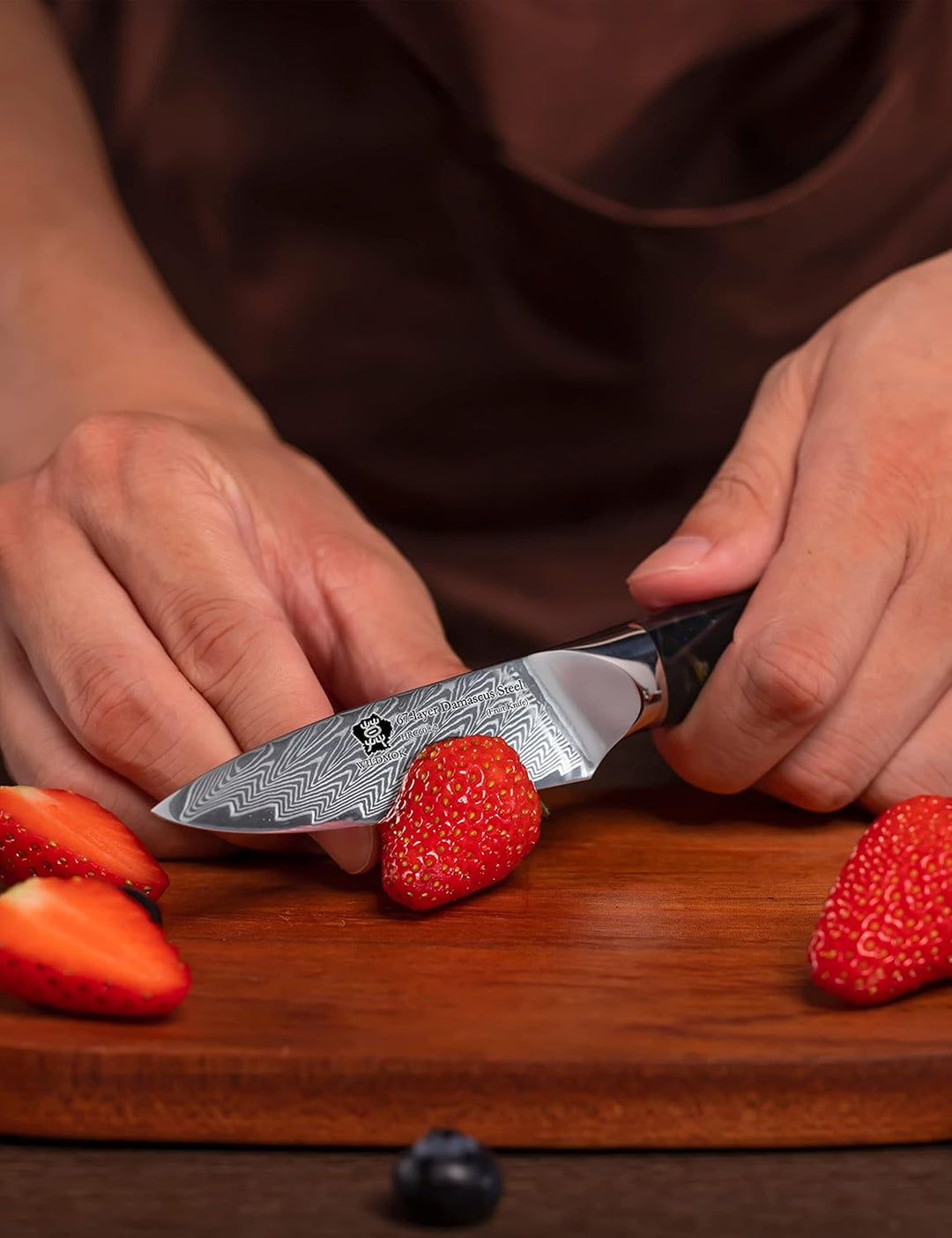 WILDMOK Kochmesser, 8cm, scharfes Obst, Japanisches VG10 Superstahl 67 Lagen Damaststahlmesser zum S