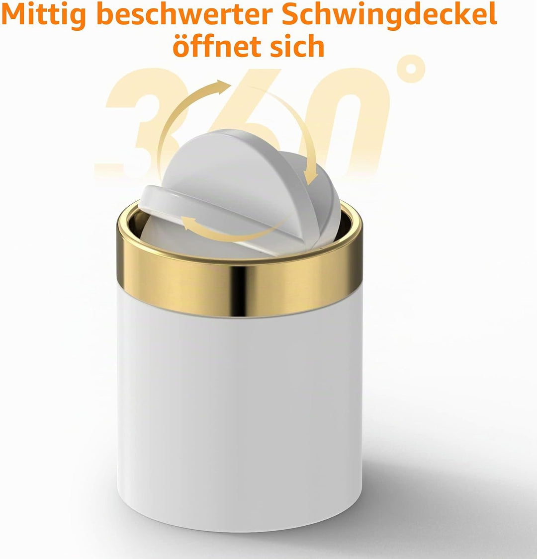 Mbillion Mini-Mülleimer mit Deckel, niedlicher Tisch-Mülleimer aus Metall, Edelstahl, 1,5 l, Abfalle
