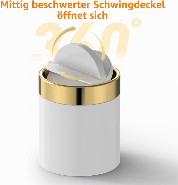 Mbillion Mini-Mülleimer mit Deckel, niedlicher Tisch-Mülleimer aus Metall, Edelstahl, 1,5 l, Abfalle